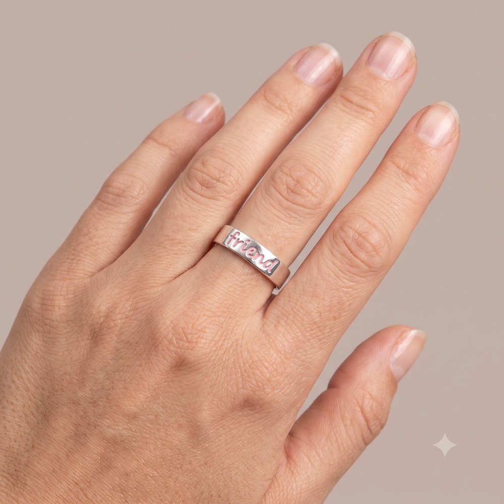 Vintage Style 925 Silver Friend Script Ring Y2K Friendship Band Size 7.75